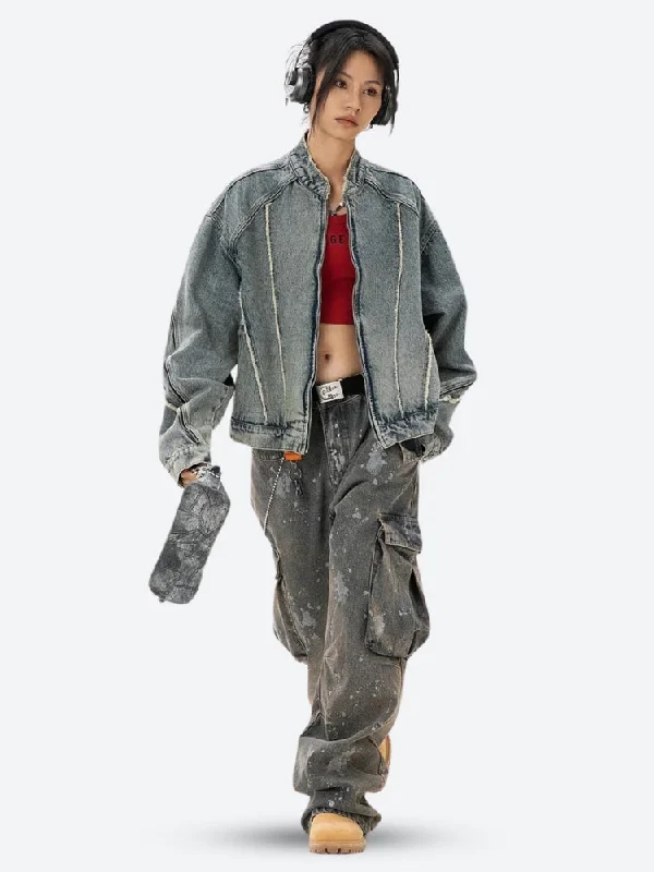How to style a denim jacket with dresses -Cyberpunk Zip-Up Denim Jacket