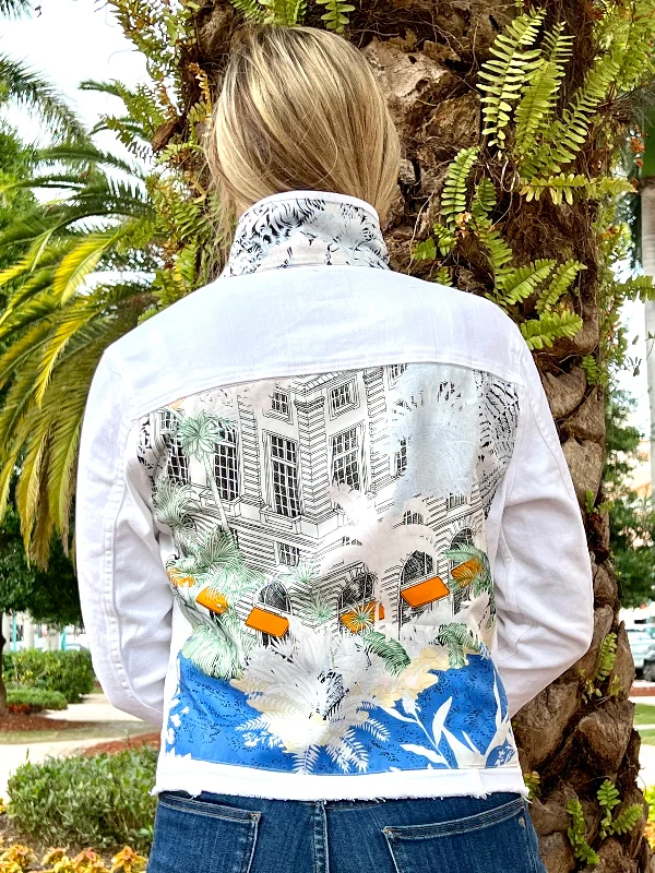 Denim coats for winter sports -White Demin Jacket / Building Dreams