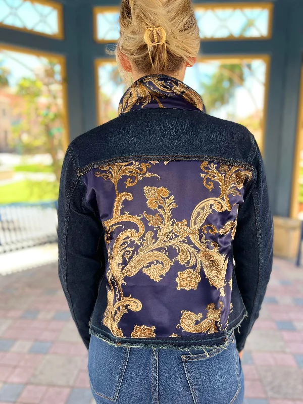 Women's denim jackets with innovative designs -The Dark Denim Jacket / Classic Navy and Gold