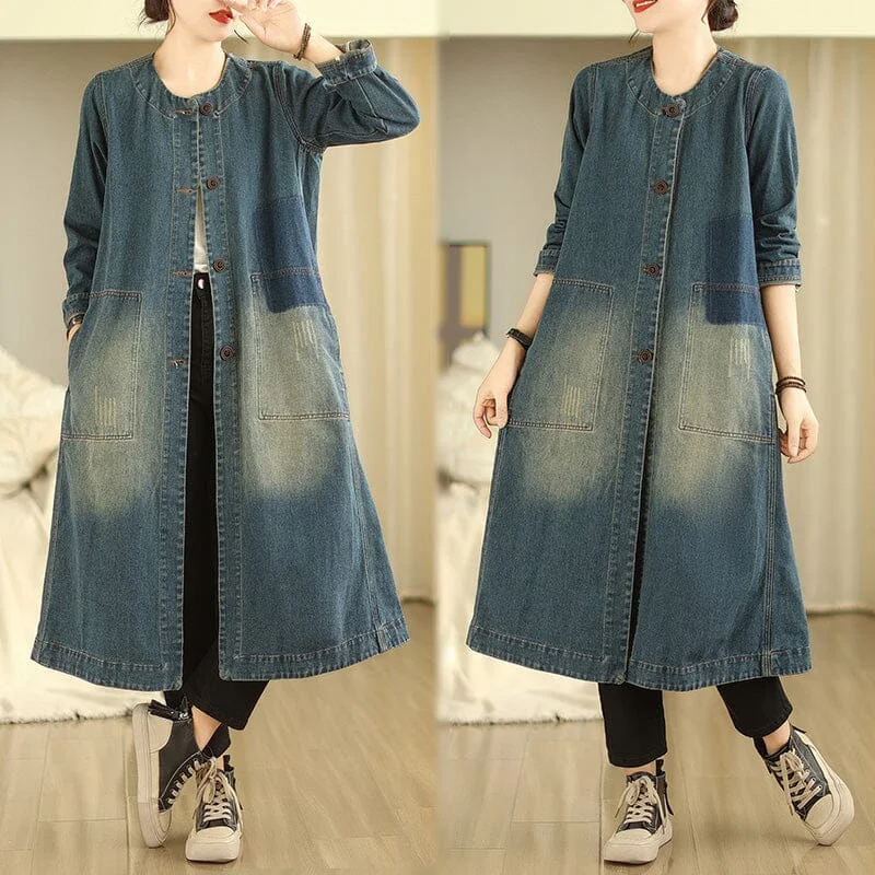 Best denim dresses for apple shape--Women Spring Loose Casual Denim Dress