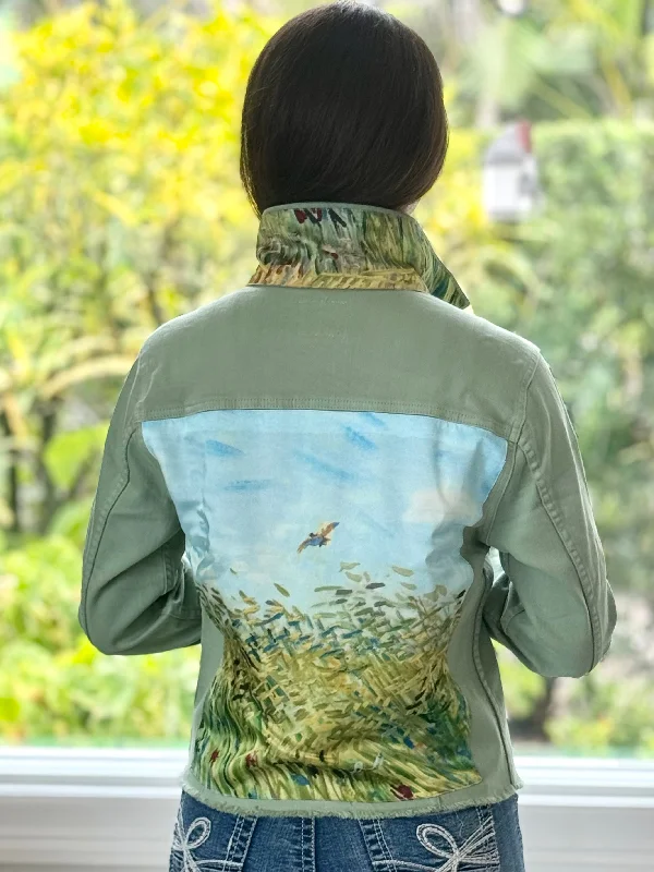 How to personalize a denim jacket -The Tea Leaf Green Denim Jacket / Let’s Fly
