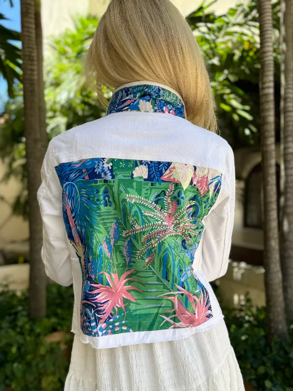 Denim coats for formal events -The White Denim Jacket / Stairway to Tropics