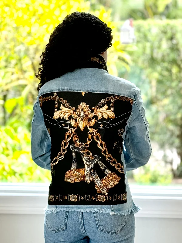 Denim jackets for plus-size women -The Light Denim Jacket / Black and Gold