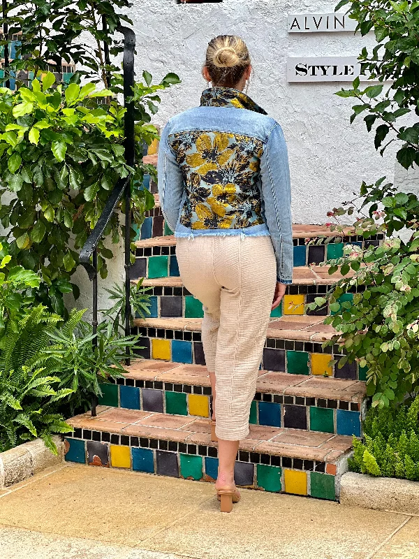 Women's denim jackets for spring fashion -The Light Denim Jacket / Golden Flower
