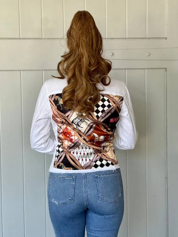 How to style a denim coat for winter -The White Denim Jacket / Designer Horse with Straps How to style a denim coat for winter -The White Denim Jacket / Designer Horse with Straps