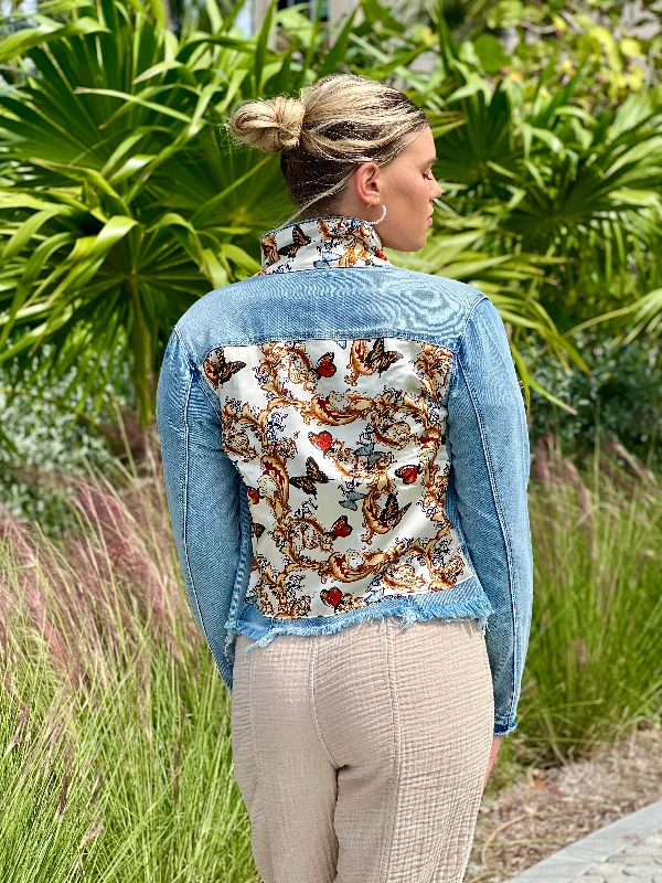 Denim coats with unique embroidery -The Light Denim Jacket / Golden Butterfly