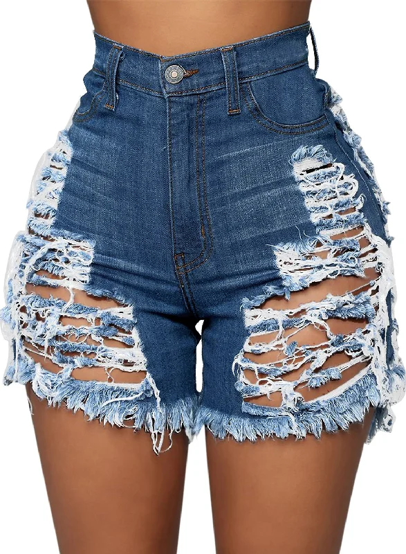 Women's High Rise Ripped Distressed Raw Hem Sexy Denim Jeans Shorts