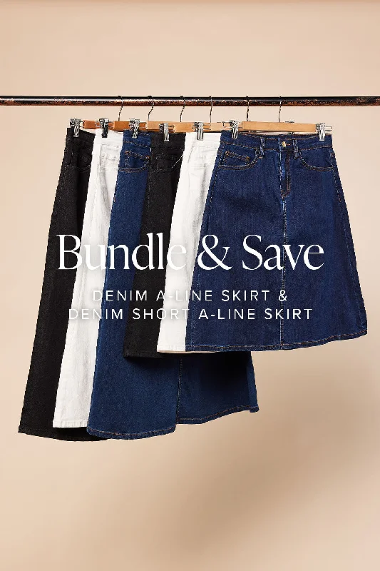 Denim dress with front button placket--The A-Line Skirt & Short A-Line Skirt Bundle