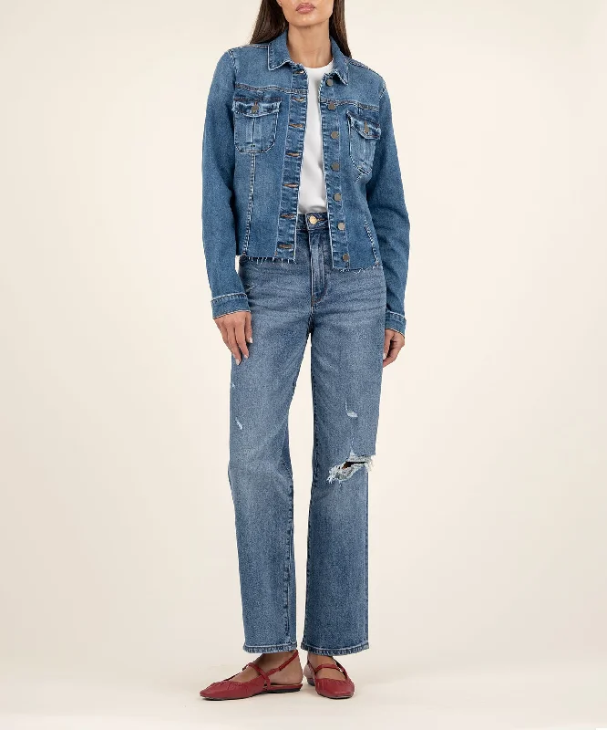 How to style a denim jacket with dresses -Kara Raw Hem Denim Jacket