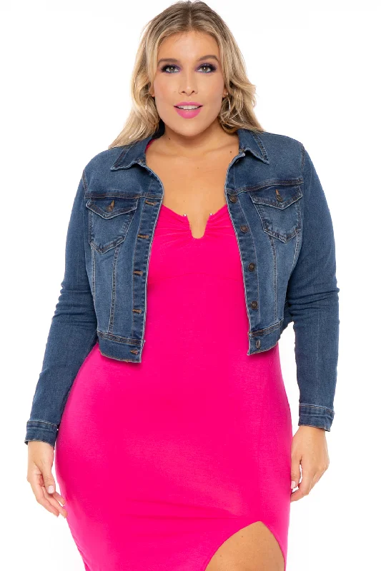 Denim coats for formal events -Plus Size Basic Denim Jacket - Dark Wash