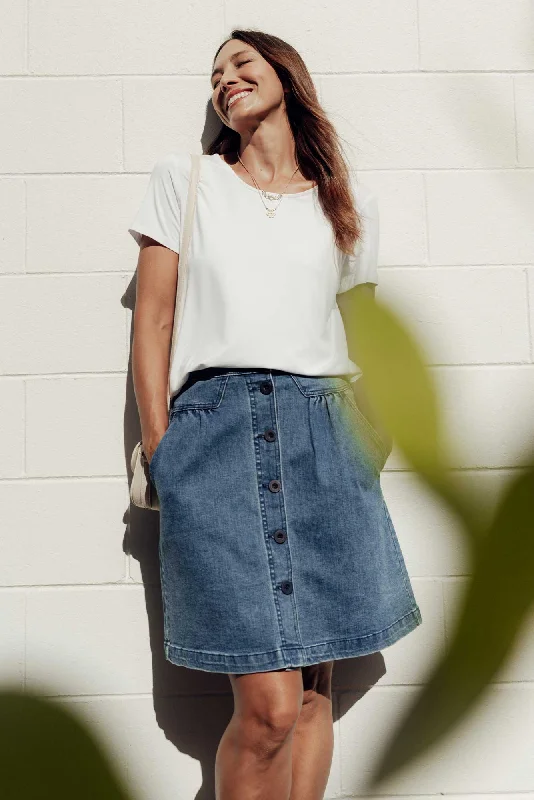 How to style denim dress for wedding--Amanda Light Blue Stretch Denim Skirt
