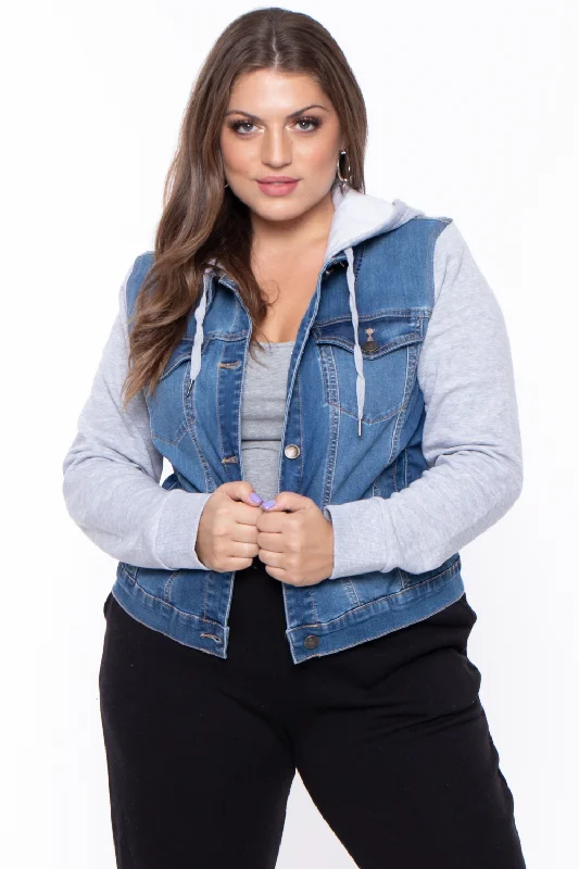 How to care for distressed denim jackets -Plus Size Denim Hoodie Trucker Jacket - Medium Wash How to care for distressed denim jackets -Plus Size Denim Hoodie Trucker Jacket - Medium Wash
