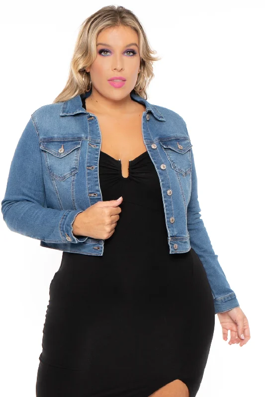 Denim jackets for women over 60 -Plus Size Basic Denim Jacket - Medium Wash