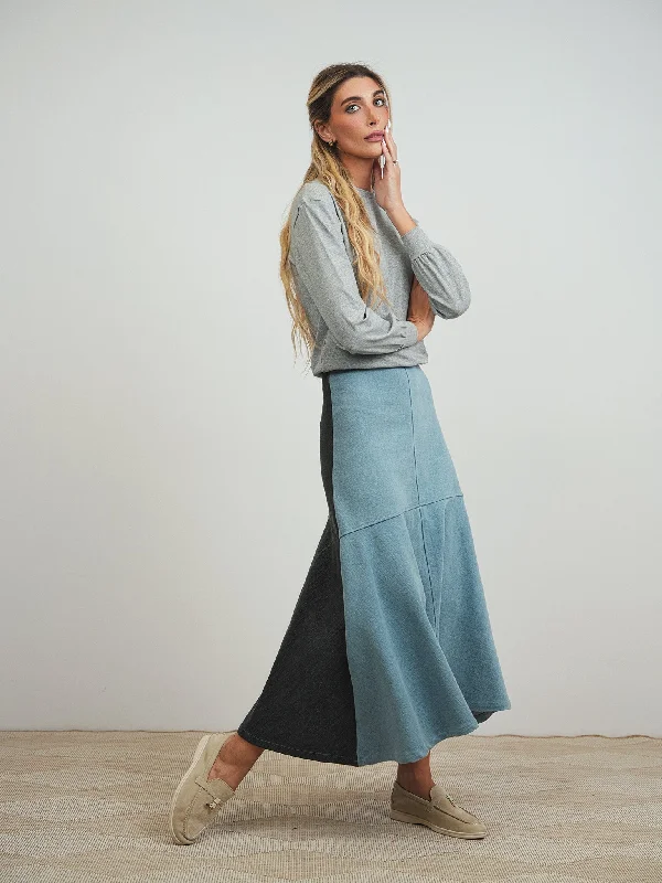 Best denim dresses for small frame--Colorblock Denim Skirt