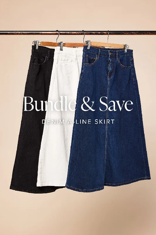 Denim dress with contrast placket trim--The Denim A-Line Skirt Bundle
