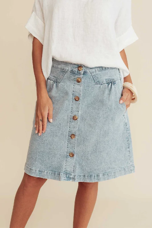 Best denim dresses for inverted triangle--Amanda Vintage Blue Stretch Denim Skirt