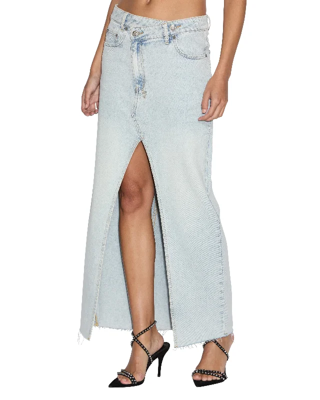 Denim dress with adjustable shoulder--RELAX MAXI SKIRT SKYFALL