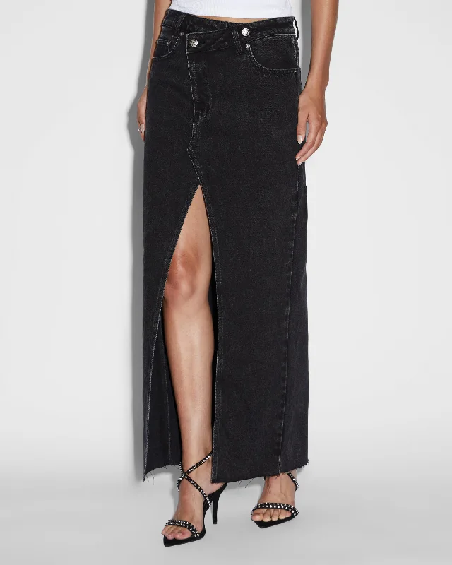 Denim dress with contrast sleeve cuffs--RELAX MAXI SKIRT WASHED BLACK