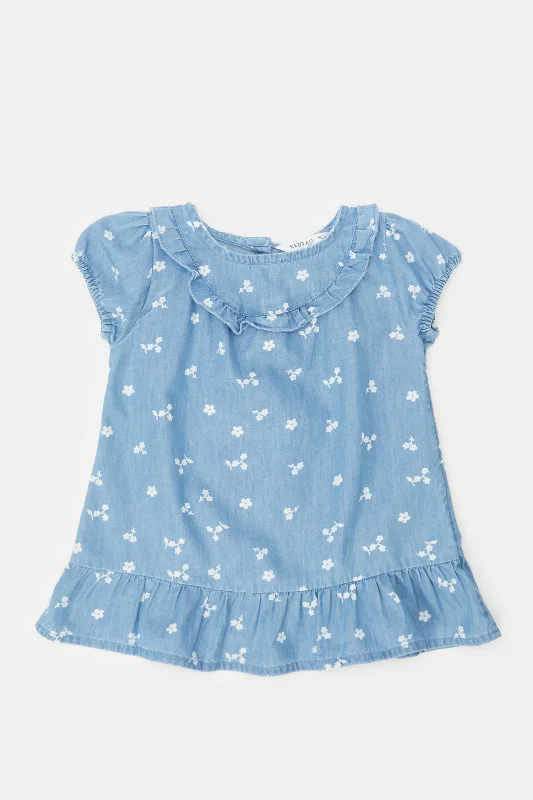 Denim dress with side pockets review--Infant Girls Blue Printed Denim Dress
