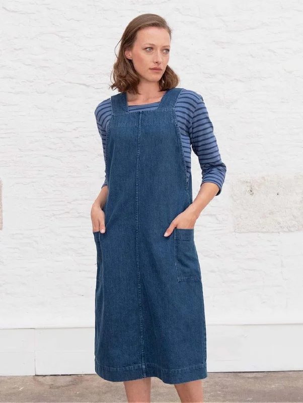 Denim dress with button-down back--Is sale styled with jacket-Caro Cotton Pinafore Dress | Denim