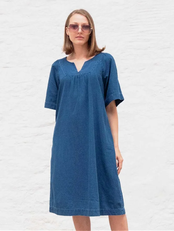 Best denim dresses for athletic build--Styling tips dress denim-Hara Cotton Pull On Dress | Denim