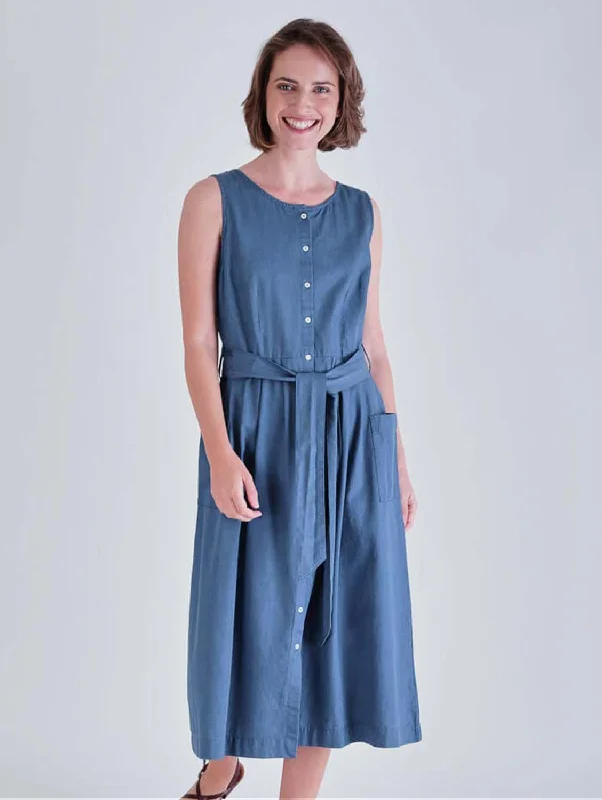 Denim dress with smocked back design--Best denim with spring-Margot Cotton Sleeveless Dress | Denim