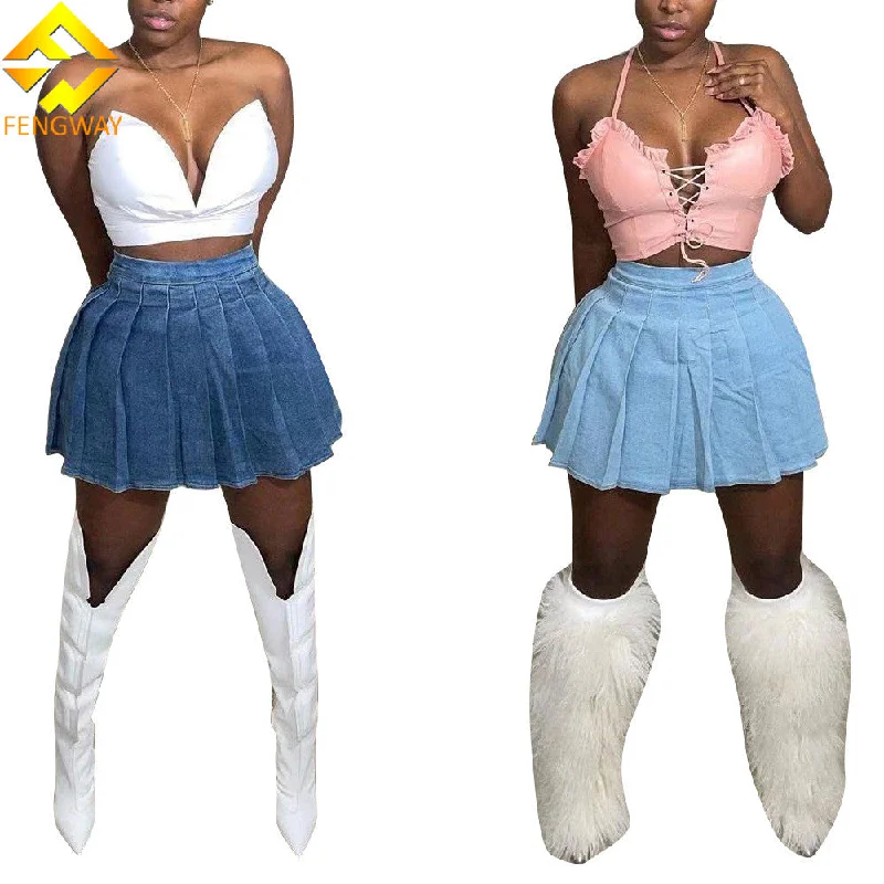 Women's distressed denim skirts with raw edges for casual wear -2023 New Fashion Summer Women High Waist Casual Denim Skirts Streetwear Party Mini Basic Blue Short Pleated Jeans Skirts Women's distressed denim skirts with raw edges for casual wear -2023 New Fashion Summer Women High Waist Casual Denim Skirts Streetwear Party Mini Basic Blue Short Pleated Jeans Skirts
