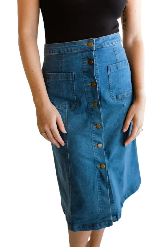 Women's denim skirts for outdoor activities -A-Line Button Down Denim Skirt