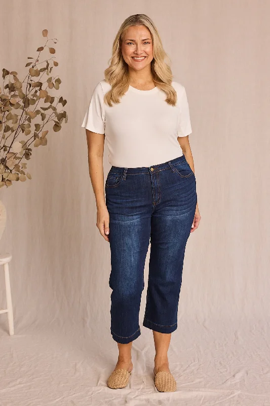 Denim dress with front panel design--Fit the sale can now-Adrift Denim Cropped Straight Leg Jeans in Dark Wash