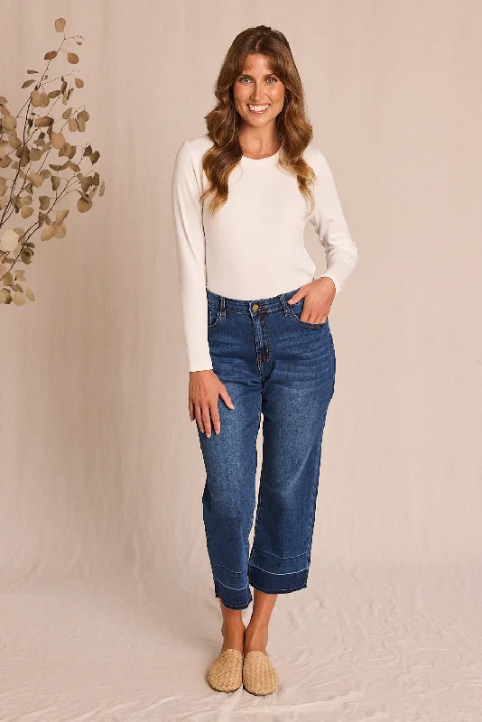 Best denim dresses for slim figures--Brand plus to new for you-Adrift Denim Cropped Straight Leg Jeans in Mid Wash