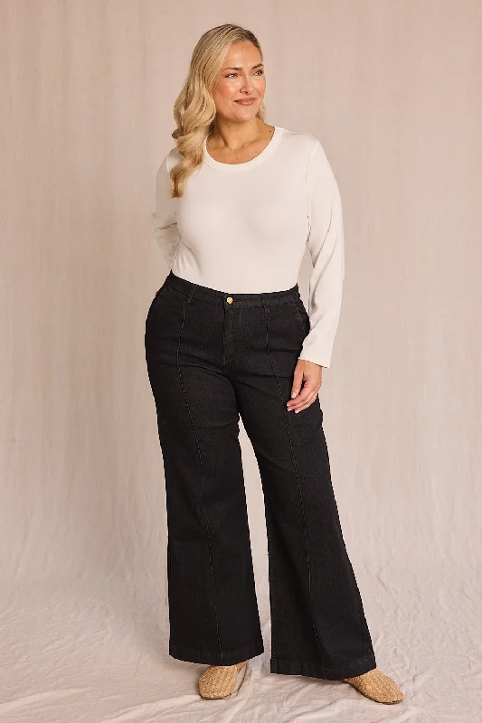 Best denim dresses for hot weather--Fit high to best look-Adrift Denim Wide Leg Jeans in Black