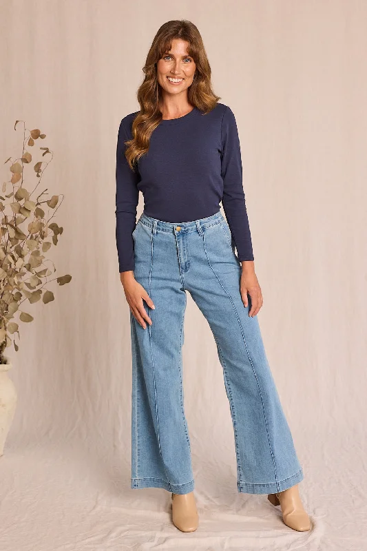 Denim dress with contrast yoke--Does sale has the fit-Adrift Denim Wide Leg Jeans in Light Wash