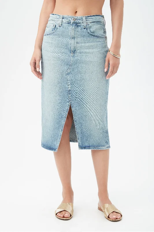 Women's colorful denim skirts for spring fashion -AG WOMEN'S ALICIA LIGHT BLUE JEAN MIDI SKIRT