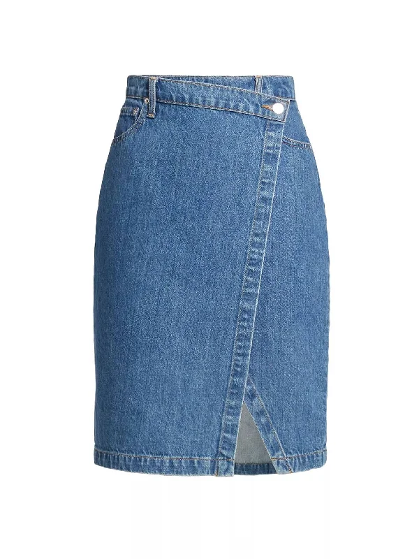Women's denim skirts for chic office looks with blazer -Aine Asymmetrical Denim Skirt In Canal Women's denim skirts for chic office looks with blazer -Aine Asymmetrical Denim Skirt In Canal