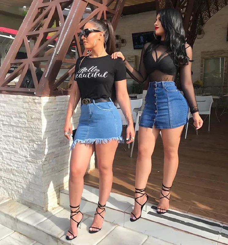 Women's vintage denim set for retro-inspired outfits -AIPA 2022 New Ladies Jeans Wrap Short Skirt Seticeo Wholesale Casual Summer Denim Skirts Women High Waist