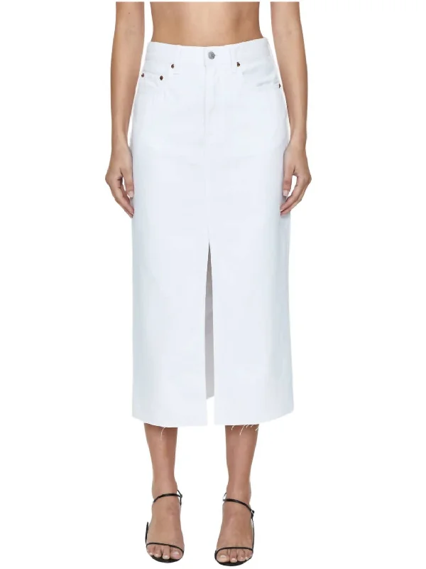 Women's denim skirts with decorative stitching for extra detail -Alice Denim Skirt In White Women's denim skirts with decorative stitching for extra detail -Alice Denim Skirt In White