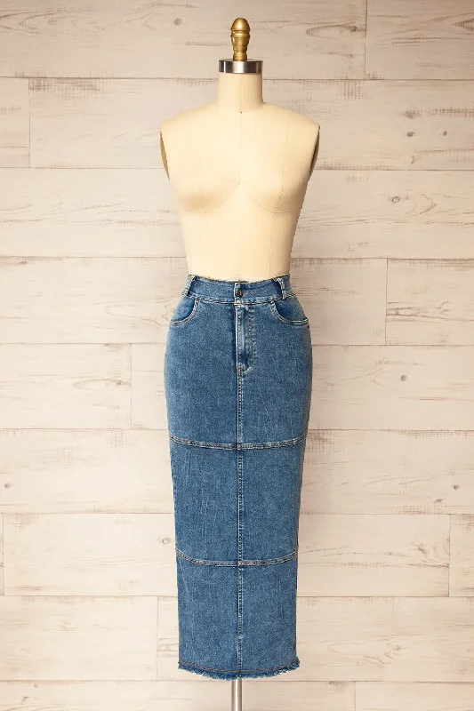 Women's midi-length denim skirts for sophisticated look -Ardmore | Long Denim Skirt