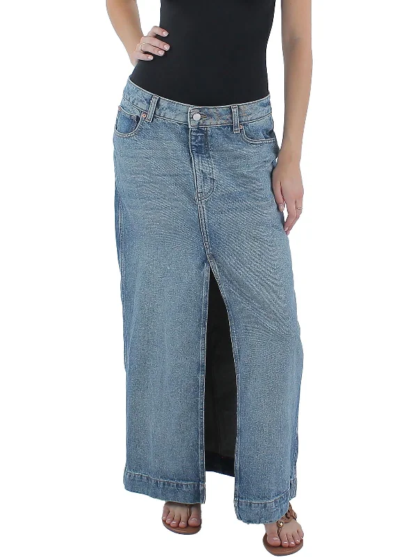 Women's bell-bottom denim skirts for bohemian style -Asra Womens Medium Wash Maxi Denim Skirt
