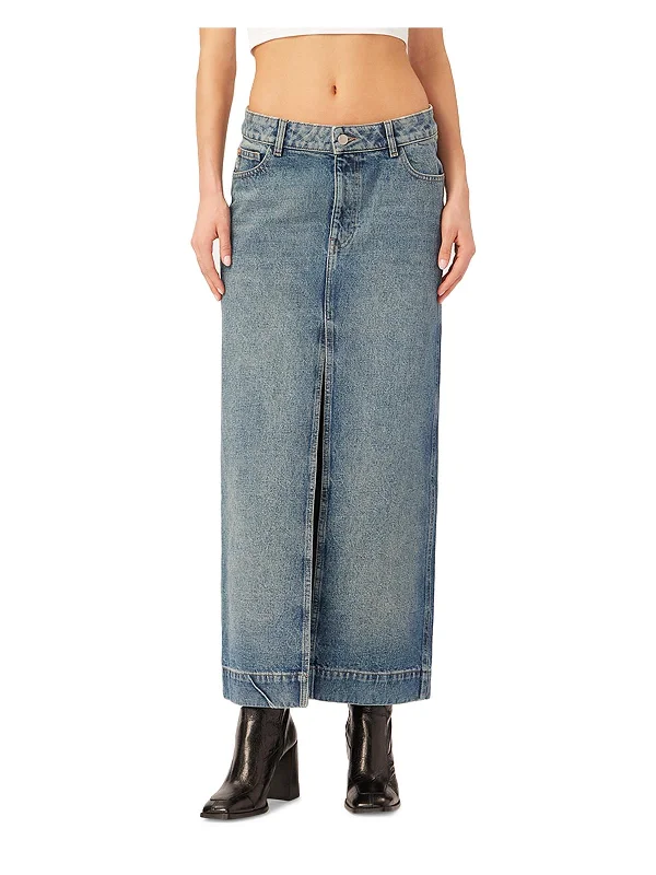 Women's pleated denim skirts with lace details for romantic style -Asra Womens Slit Cotton Denim Skirt