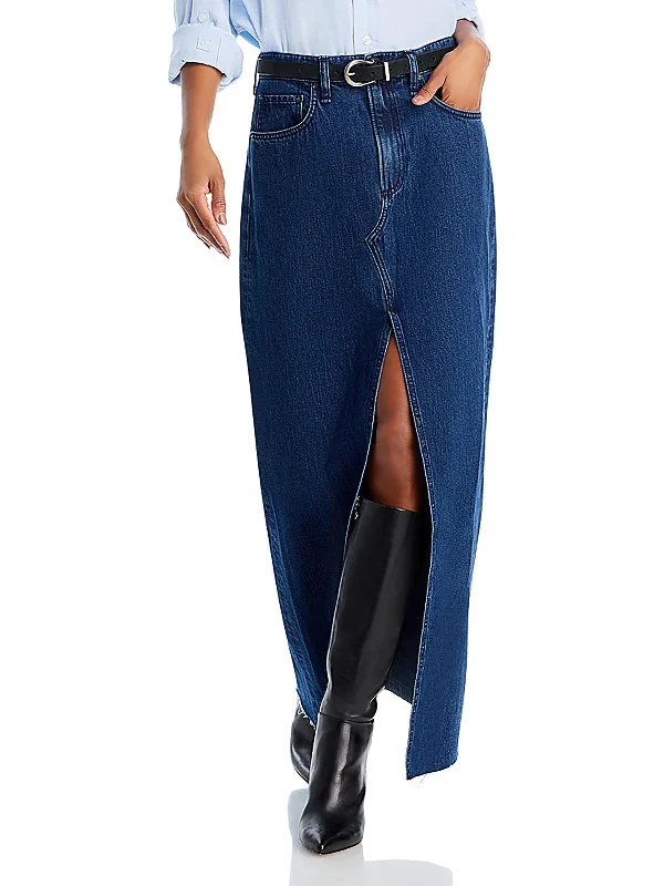 Women's black denim skirts for evening wear -Avery Womens Front Slit Long Denim Skirt Women's black denim skirts for evening wear -Avery Womens Front Slit Long Denim Skirt