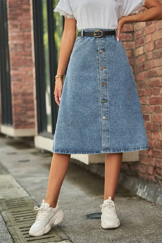 Women's denim skirts for casual wear -A-line denim skirt with buttons