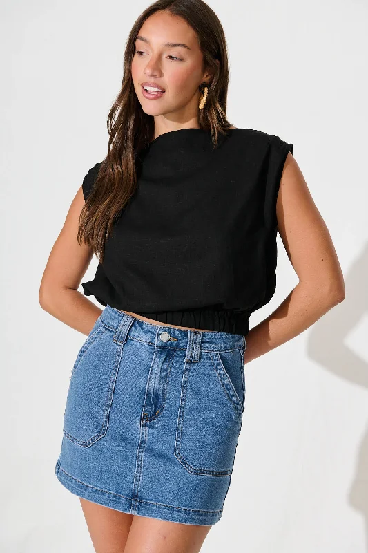 Women's denim skirts with side pockets for convenience -Cavallo Denim Skirt in Mid Blue