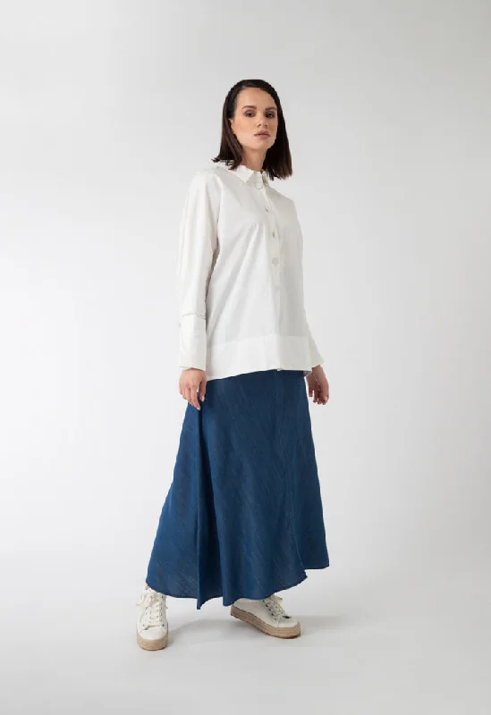 Women's split-hem denim skirts for modern twist -Circular Long Denim Skirt