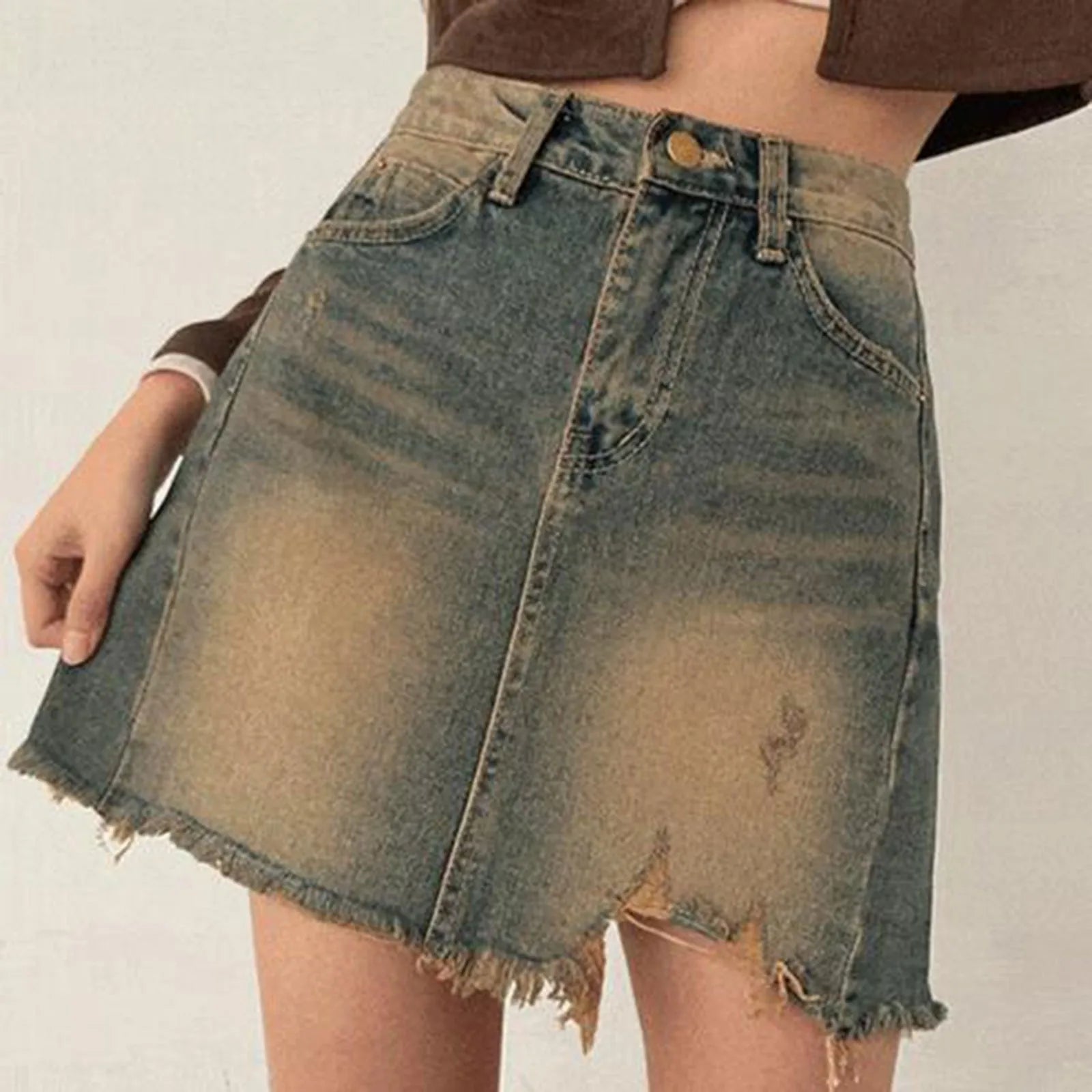 Women's tie-dye denim skirts for unique style -Denim Mini Skirts For Women Summer Wide Leg Jeans Vintage Black Skirt Women's tie-dye denim skirts for unique style -Denim Mini Skirts For Women Summer Wide Leg Jeans Vintage Black Skirt