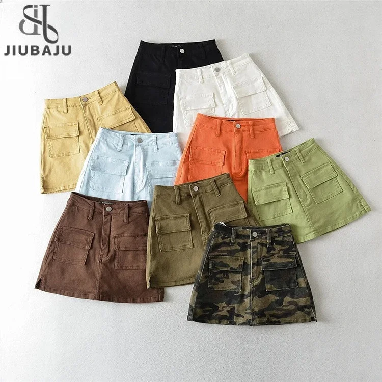 Women's light blue denim skirts for springtime looks -Denim Cargo Mini Skirt Women Women Pocket Harajuku Jean A-line Skirts Streetwear Women's light blue denim skirts for springtime looks -Denim Cargo Mini Skirt Women Women Pocket Harajuku Jean A-line Skirts Streetwear