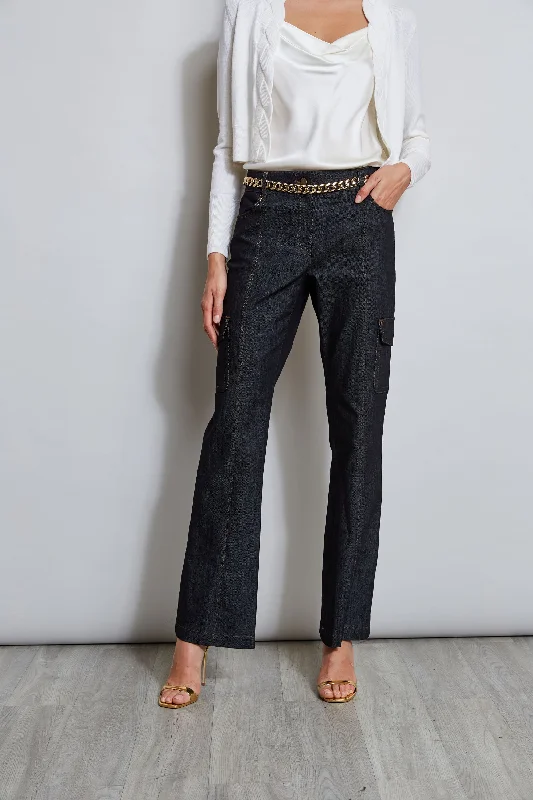 Denim dress with side ruching detail--Is look styled which often-Denim Cargo Pant