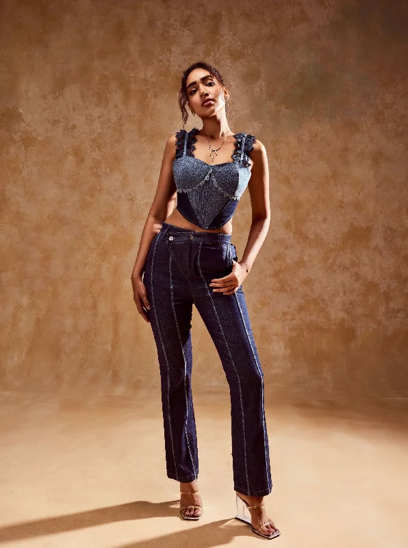 How to style denim dress in spring--Near look the shop sale-Charlotte Denim Corset and Pants Set