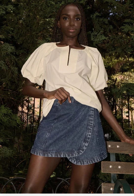 Denim dress with side grommet detail--Styling of sale the is-Denim Mini