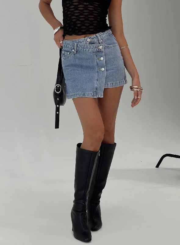 Women's high-low denim skirts for modern fashion -Denis Mini Denim Skirt Light Blue