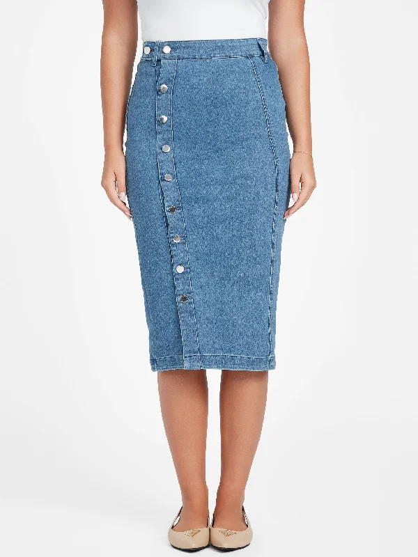 Women's denim skirts with raw edge for laid-back vibe -Eco Trish Midi Denim Skirt